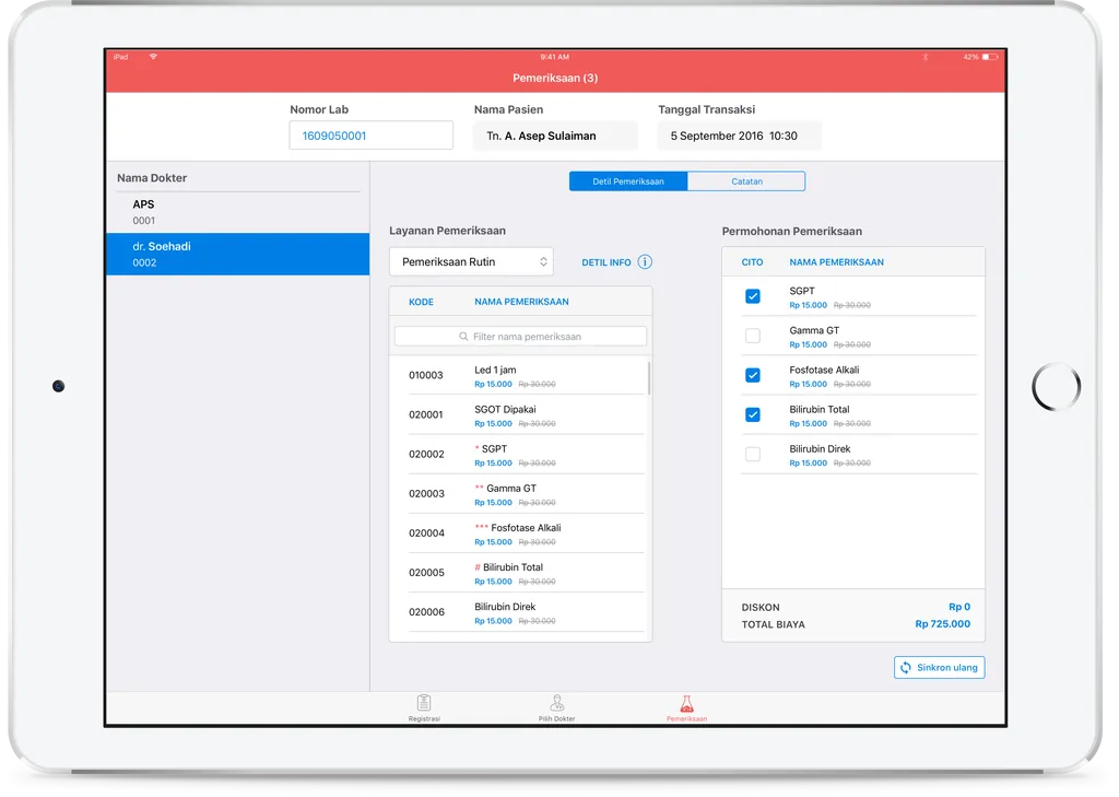 MLis iPad app for laboratory examination orders